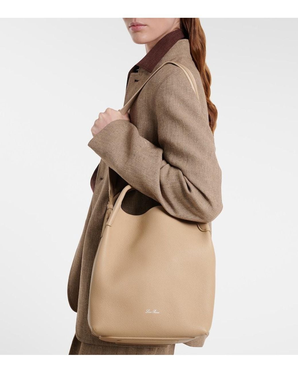 Loro Piana Natural Bale Large Leather Shoulder Bag