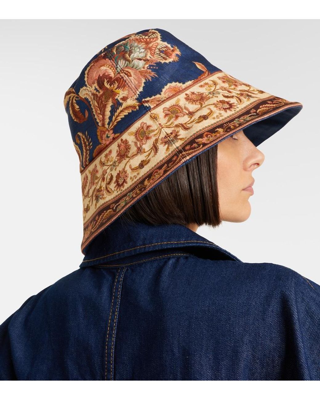 Zimmermann Blue Reversible Printed Linen Bucket Hat