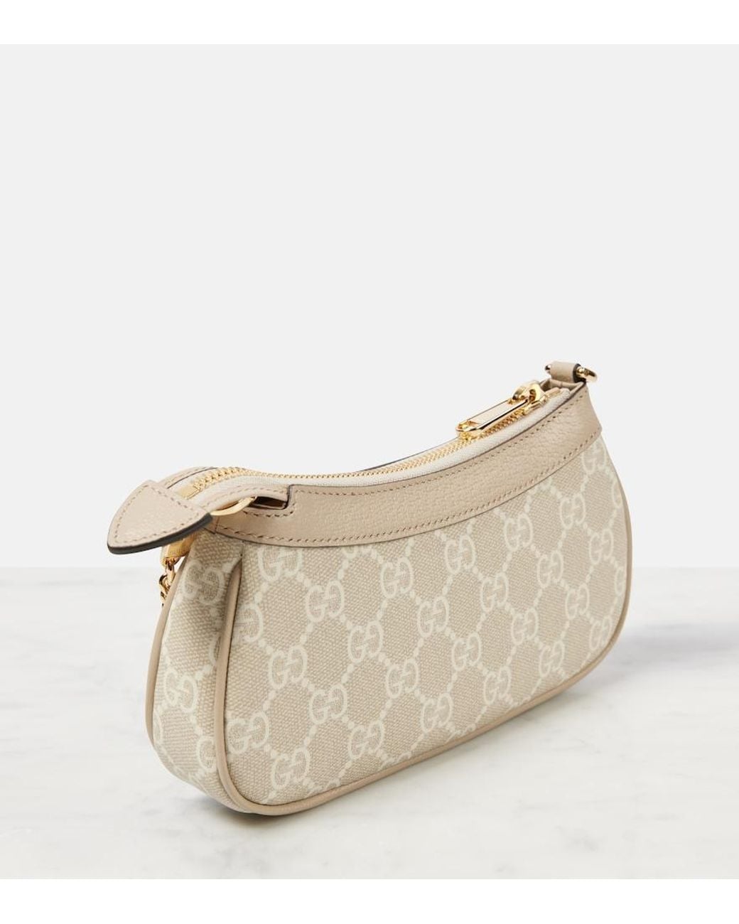 Gucci Natural Ophidia Mini Leather-Trimmed Shoulder Bag