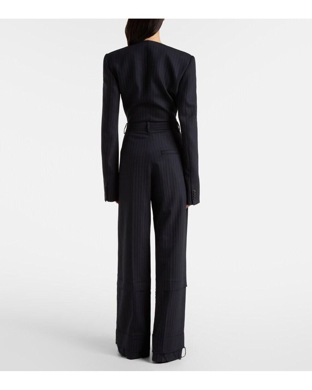 Khaite Blue Linden Pinstripe High-Rise Wide-Leg Pants