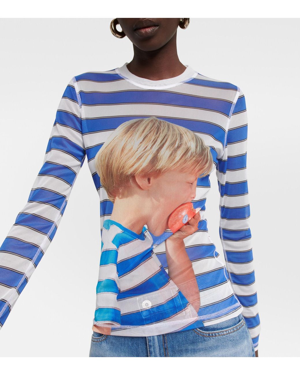 Tシャツ・カットソー J W ANDERSON LONG SLEEVE TRANSPARENT TOP WITH PRINT Cat Graphic Mesh Top by JW Anderson | Rent the Runway