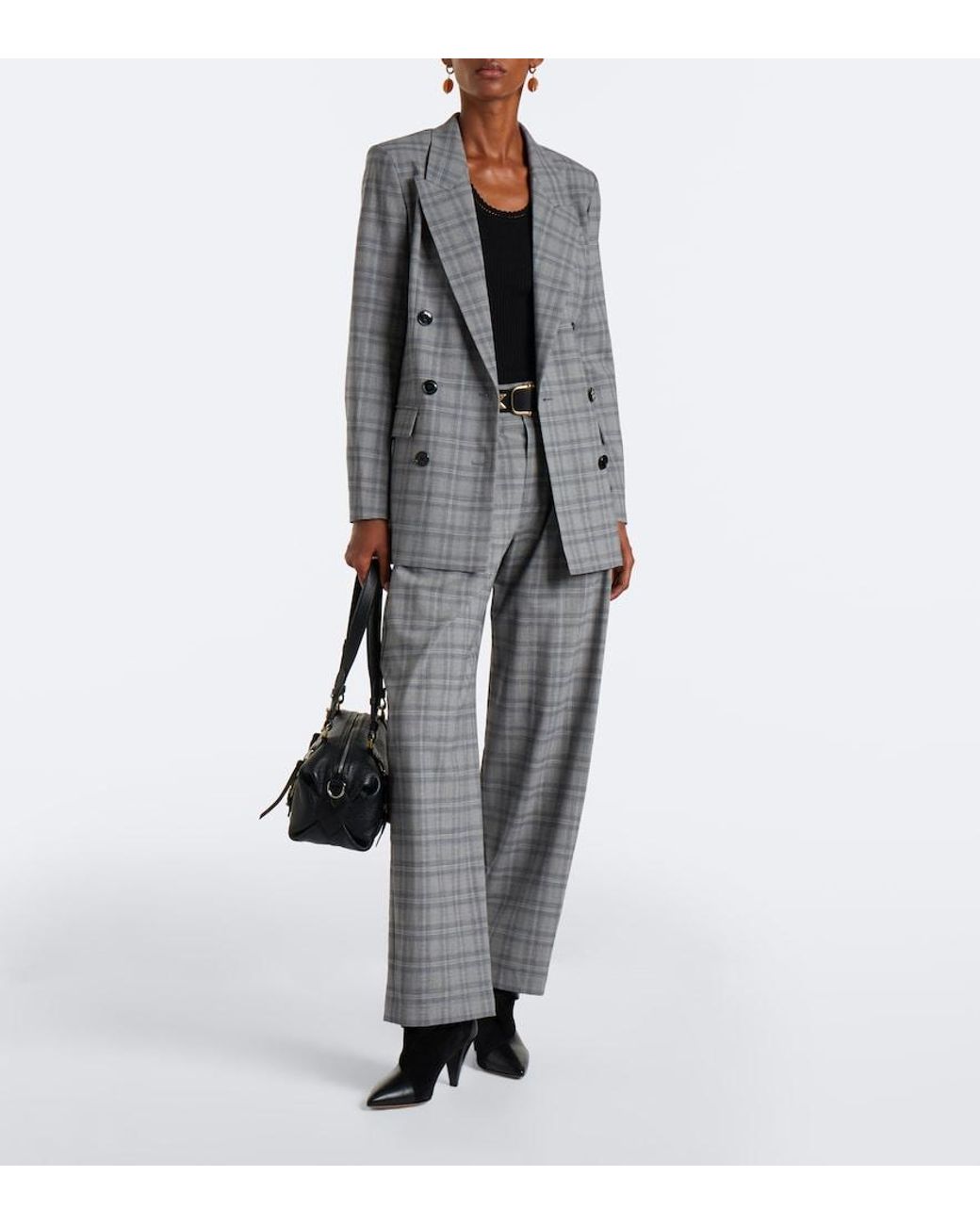 Isabel Marant Gray Jevima Prince Of Wales Check Wool-Blend Jacket
