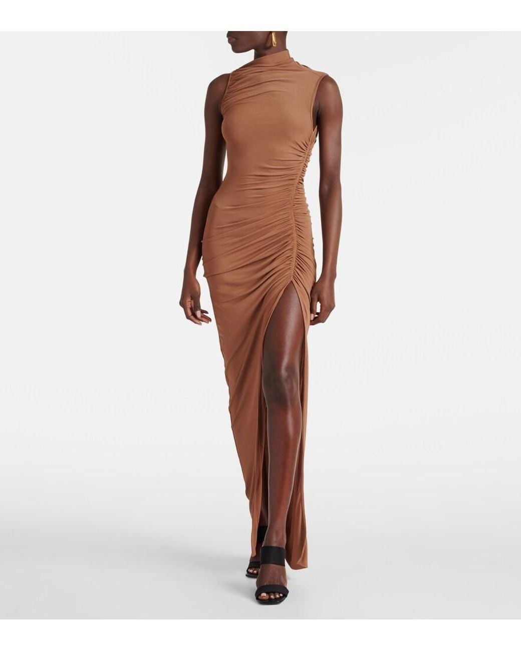 Rick Owens Brown Svita Ruched Jersey Gown