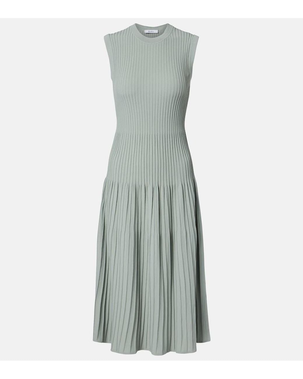 Max Mara Green Egizio Ribbed-Knit Midi Dress
