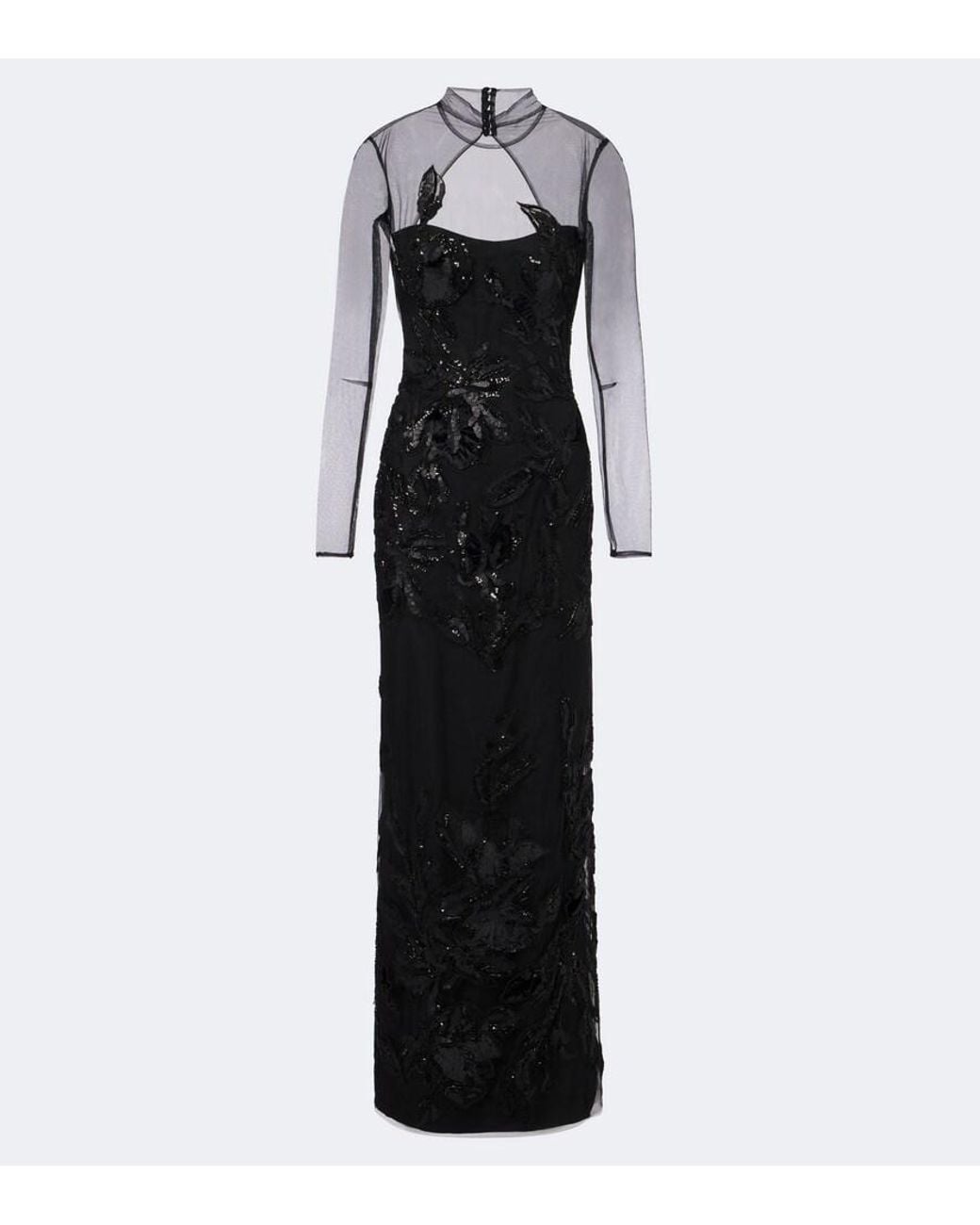 Costarellos Black Syndia Embellished Tulle Gown