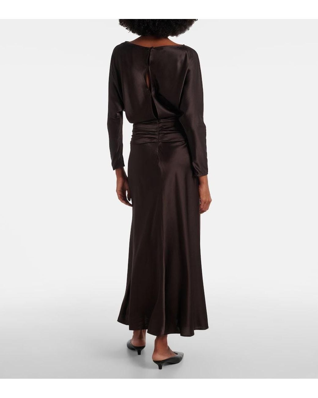 Staud Brown Freda Ruched Silk-Blend Gown