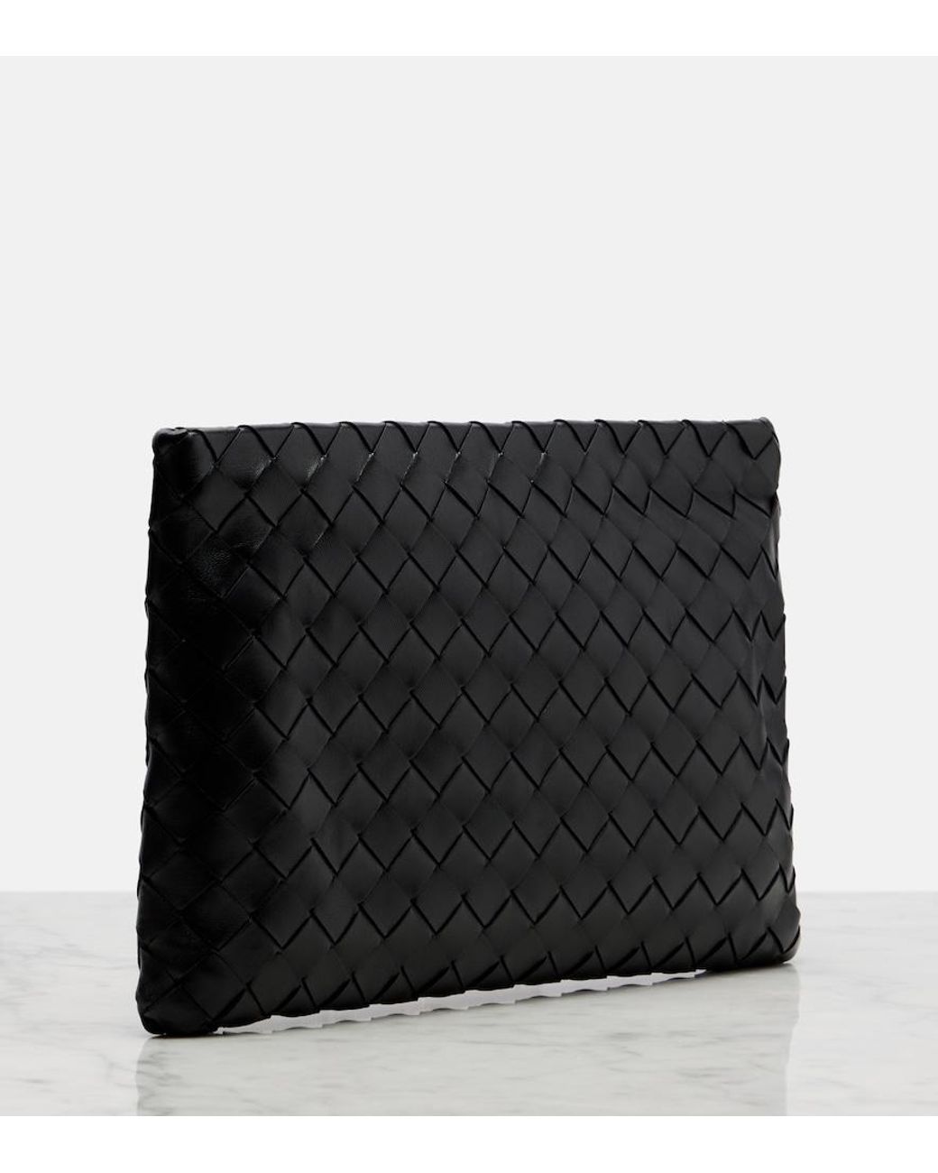 Bottega Veneta Black Intrecciato Medium Leather Pouch