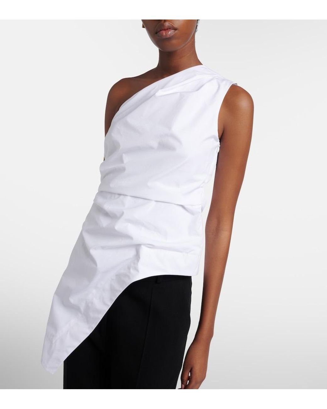 Rohe White Asymmetric One-Shoulder Cotton Poplin Top