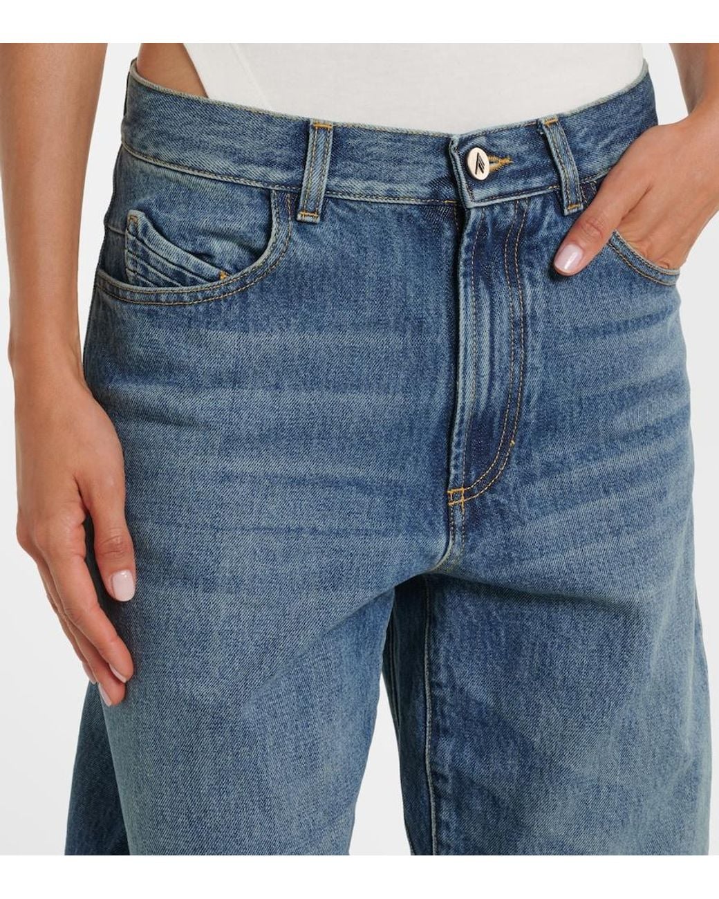 The Attico Blue Mid-Rise Barrel-Leg Jeans