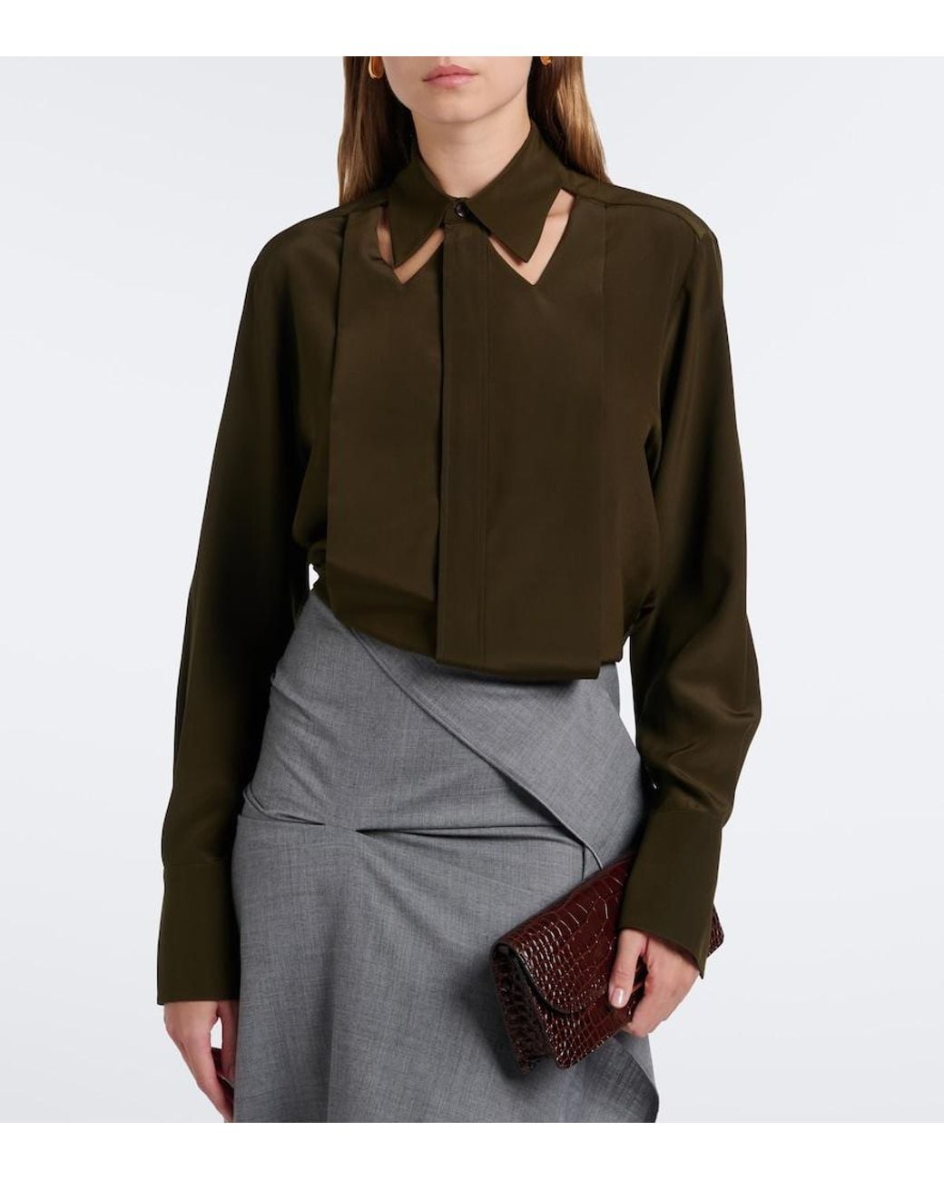 Victoria Beckham Green Cutout Silk Crepe De Chine Blouse