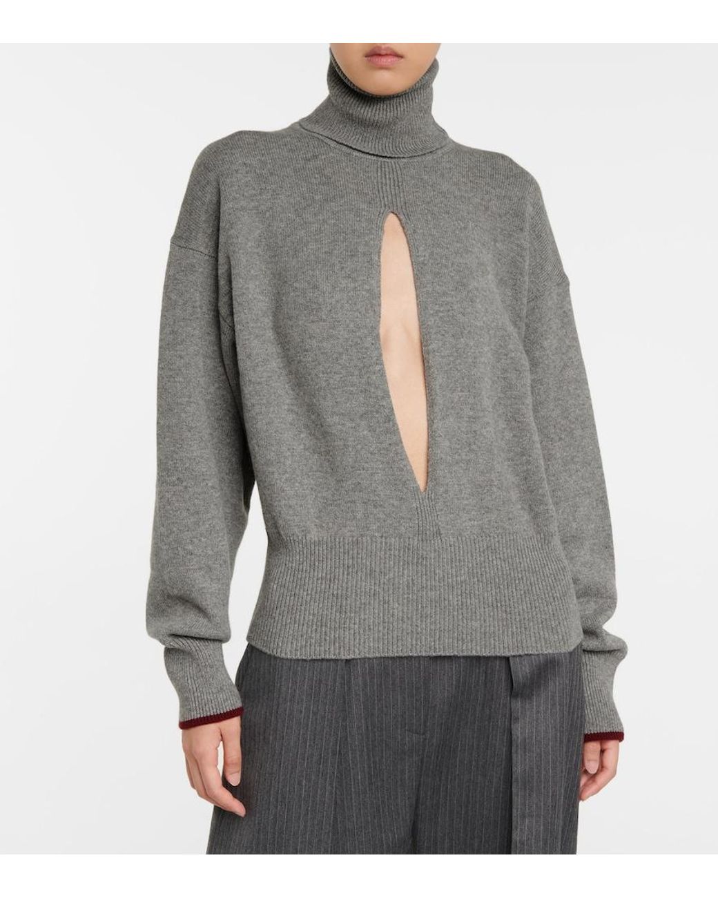 Victoria Beckham Gray Cutout Cashmere-Blend Knit Sweater