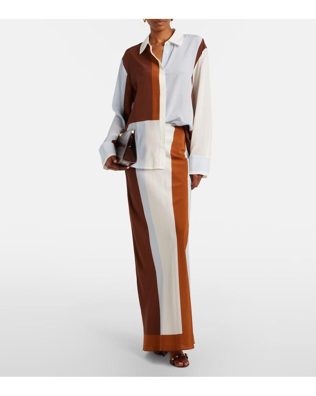 Sir Brown Striped Silk Maxi Skirt