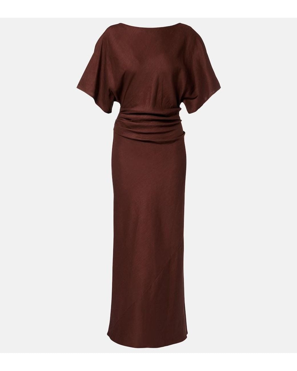 Staud Brown Amelie Linen-Blend Midi Dress