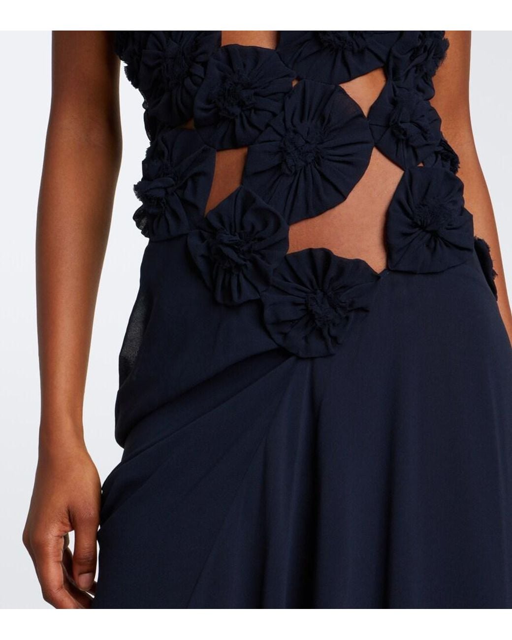 Victoria Beckham Blue Cutout Floral-Applique Silk Gown
