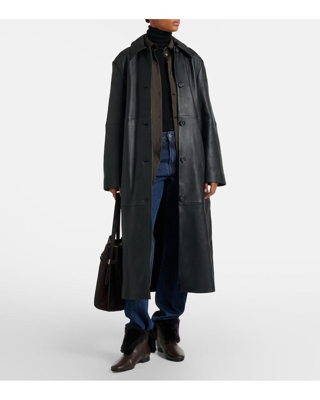 Totême Black Shearling-Lined Leather Ankle Boots
