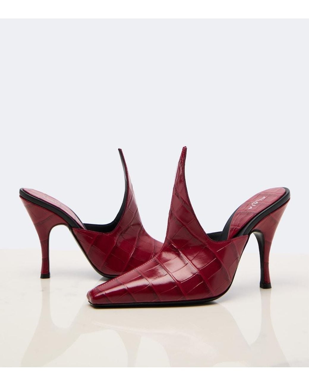 Alaïa Red Croc-Effect Leather Mules