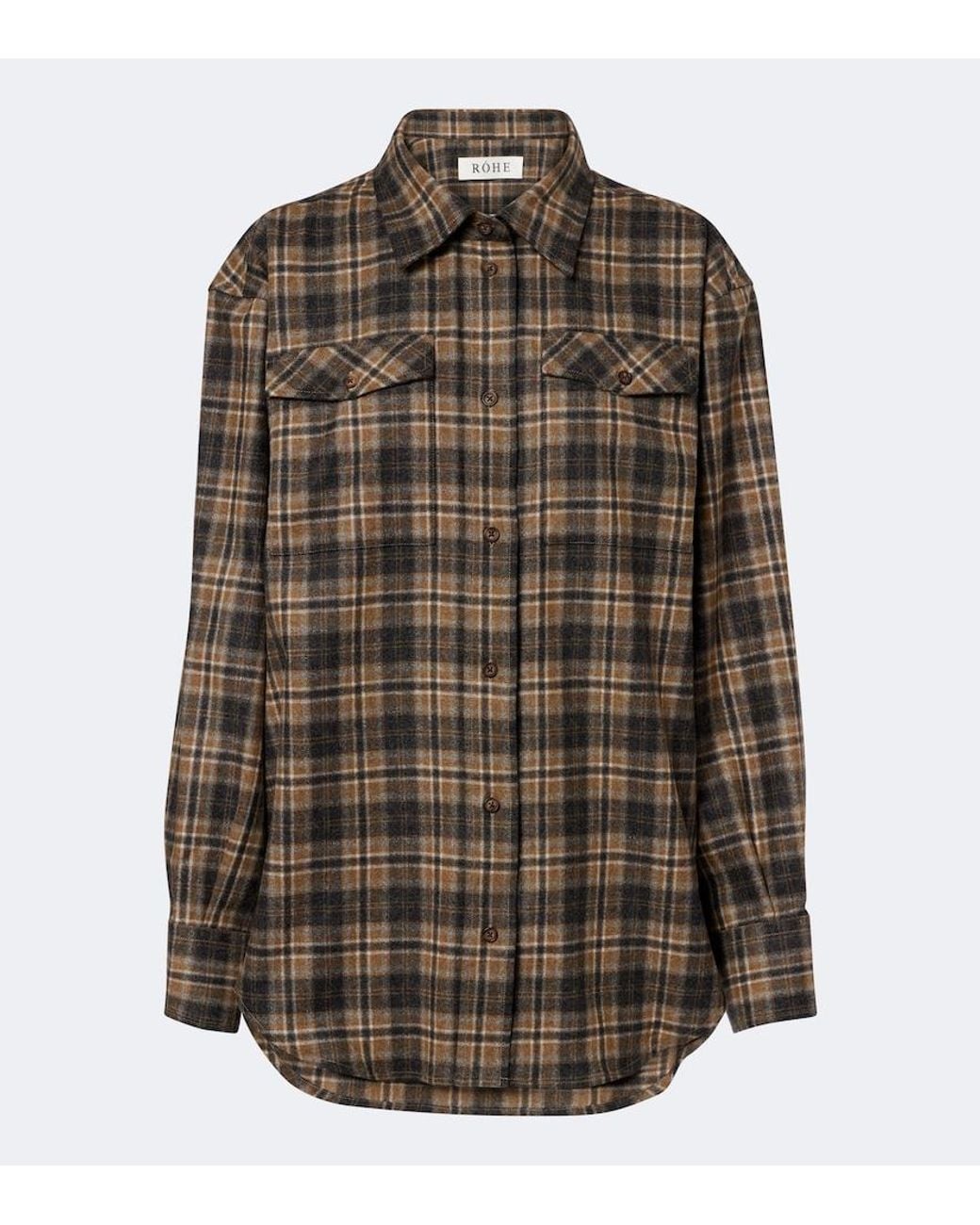 Rohe Brown Checked Wool-Blend Overshirt