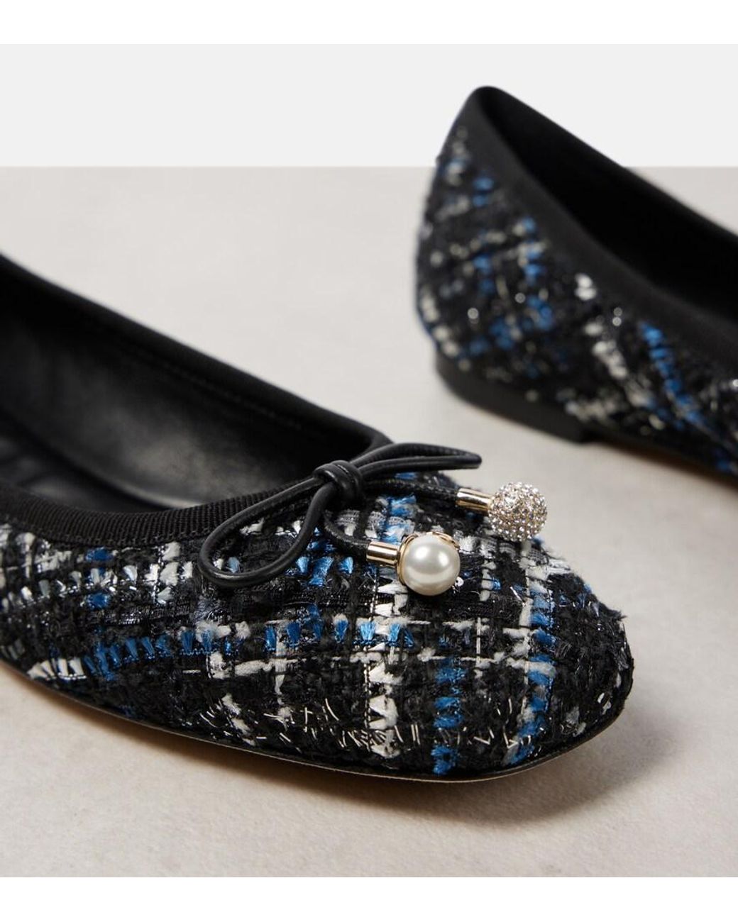 Jimmy Choo Black Elme Tweed Ballet Flats