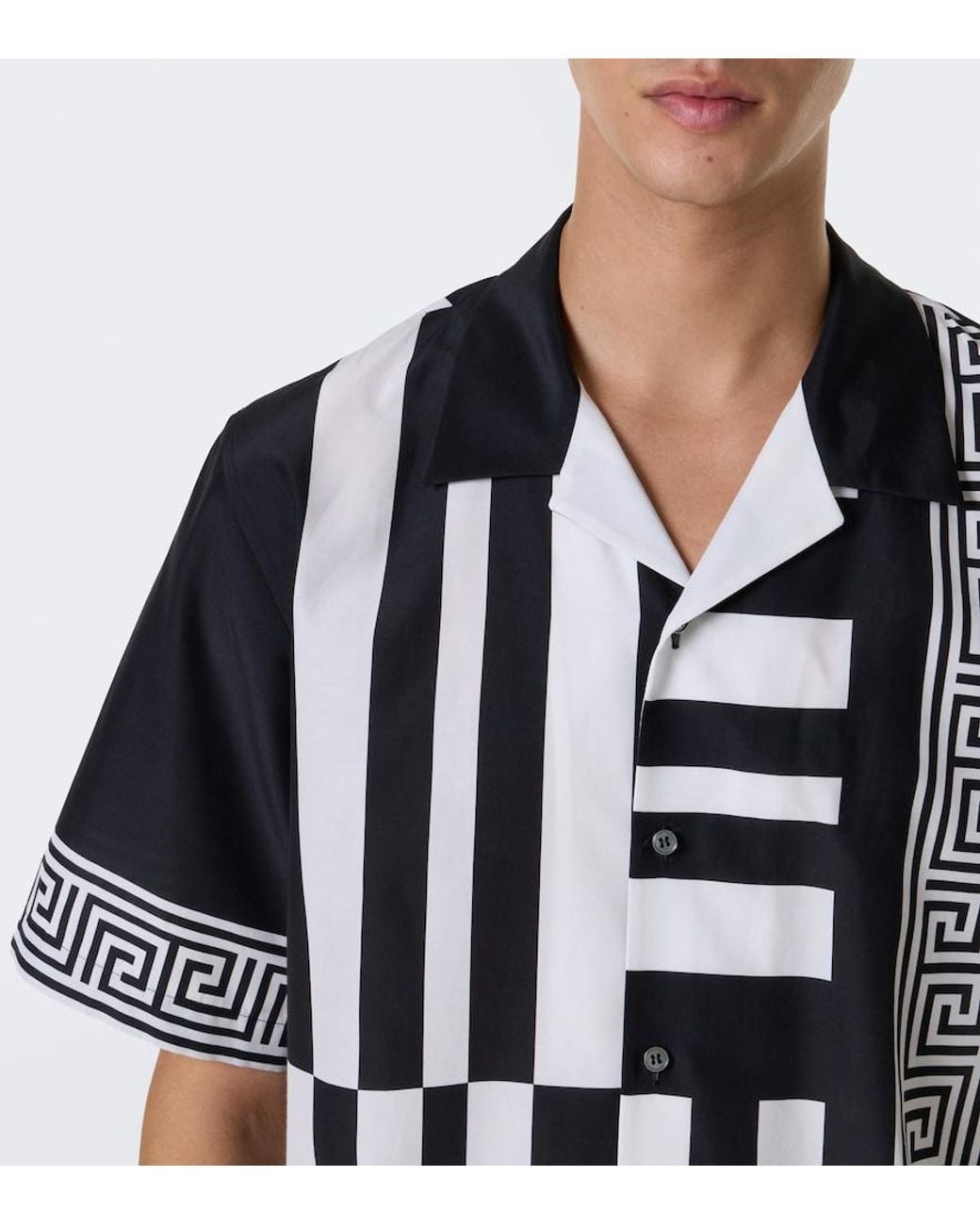 Versace Black Printed Cotton And Silk Bowling Shirt for men