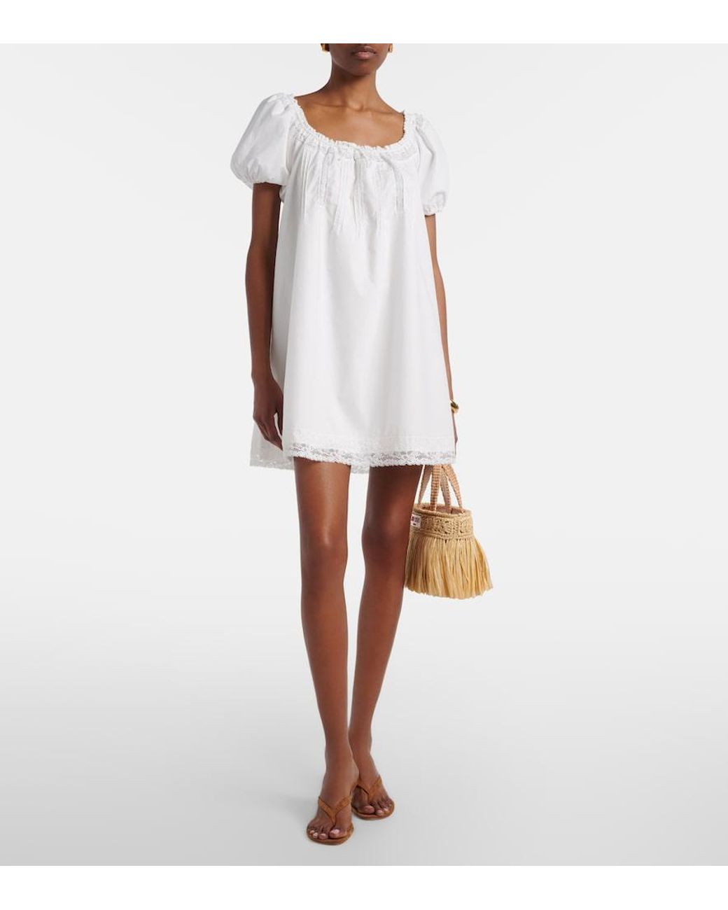 Faithfull The Brand White Galle Lace-Trimmed Cotton Minidress