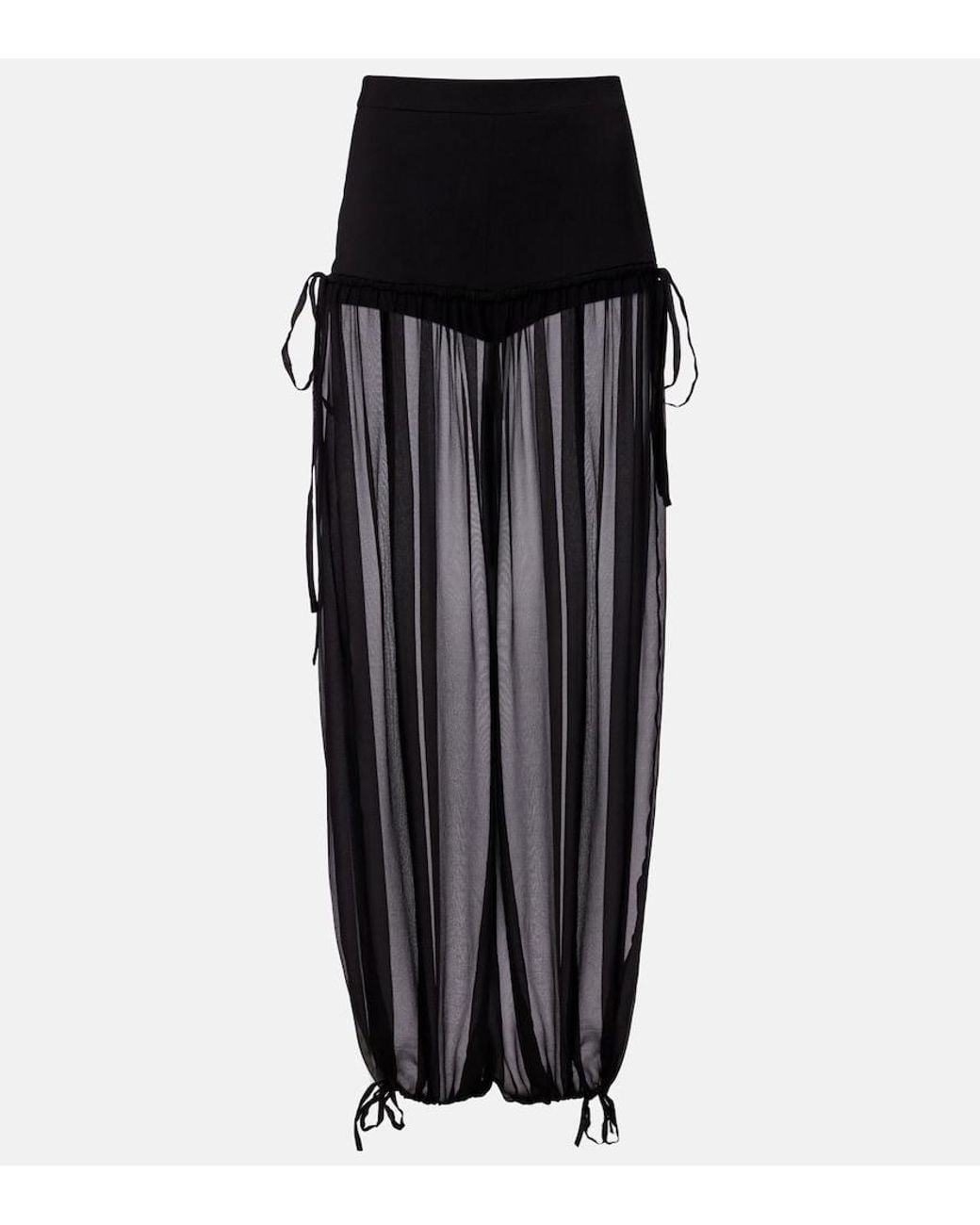 Nensi Dojaka Black Mesh-Trimmed Silk Balloon Pants