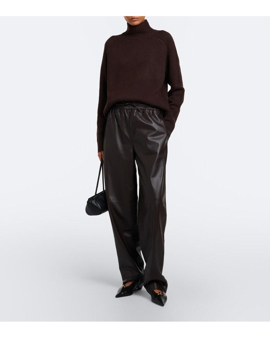 Joseph Black Nat Leather Barrel-Leg Pants