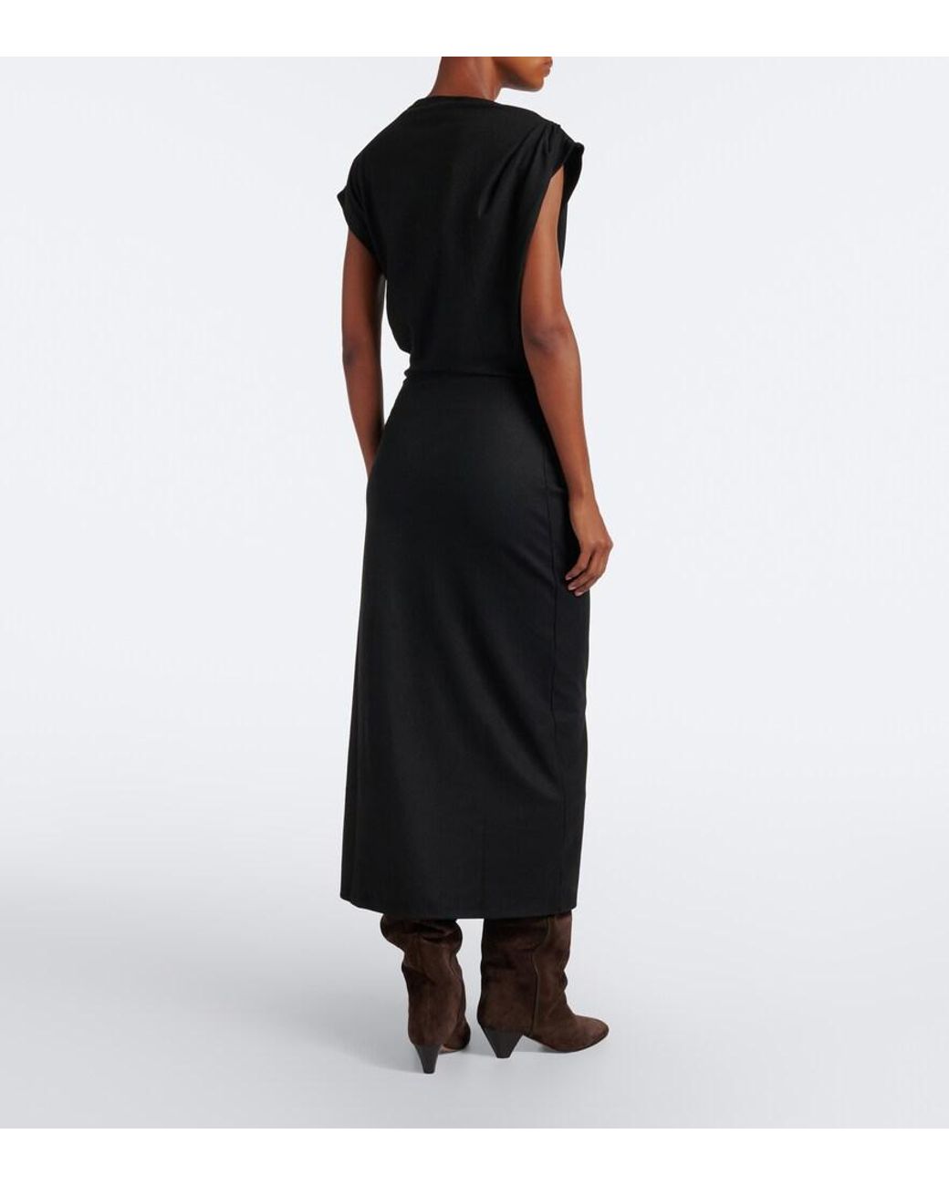 Isabel Marant Black Naery Draped Jersey Midi Dress