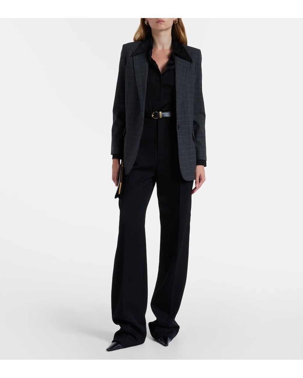 Nili Lotan Black Diane Checked Wool-Blend Blazer