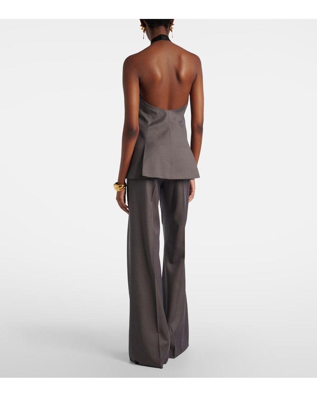 Max Mara Gray Serio Virgin Wool Wide-Leg Pants