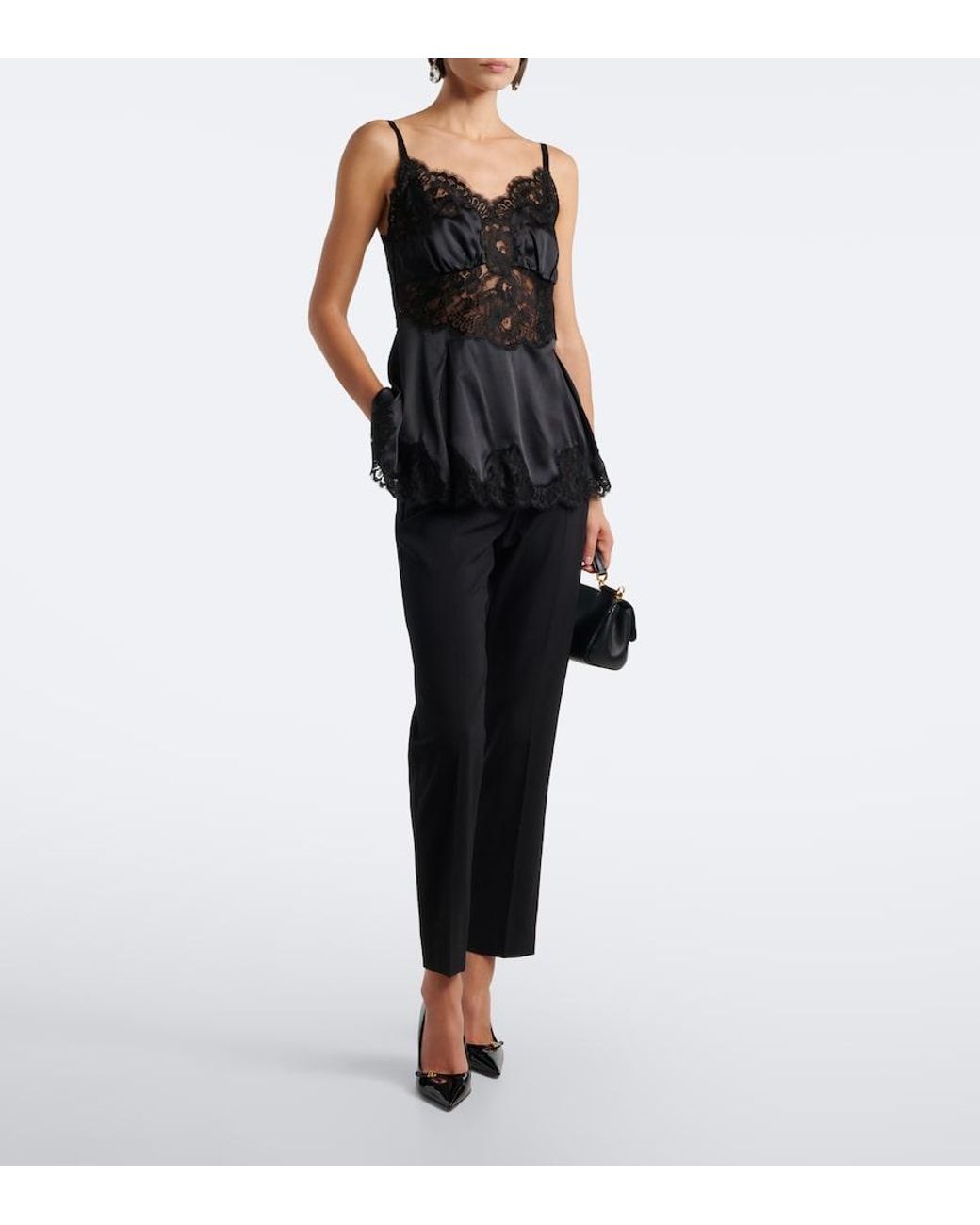 Dolce & Gabbana Black Lace-Trimmed Silk And Cotton-Blend Camisole