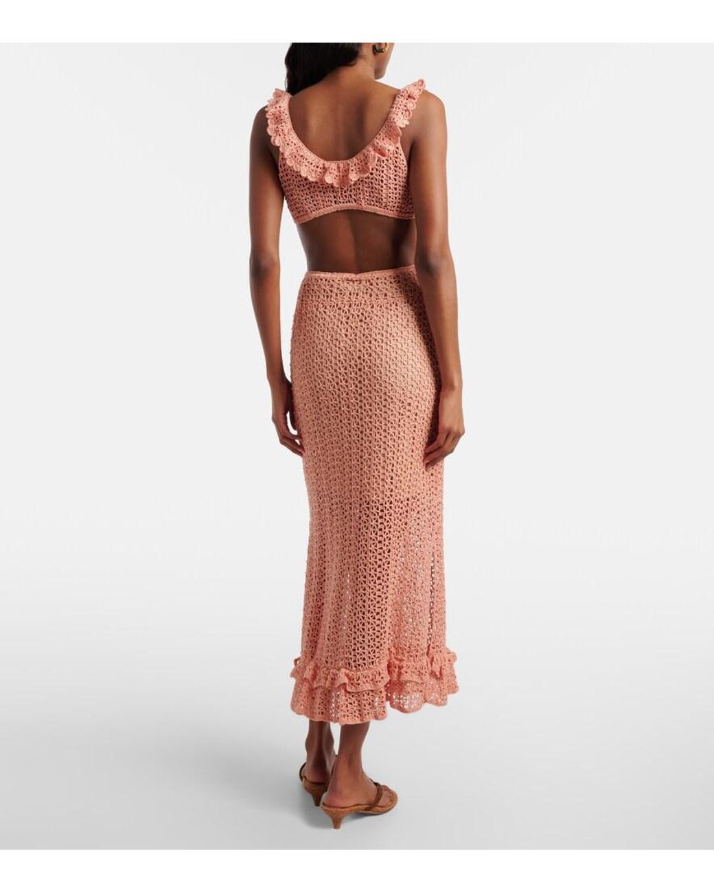 Anna Kosturova Pink Rosette Crochet Cotton Midi Skirt