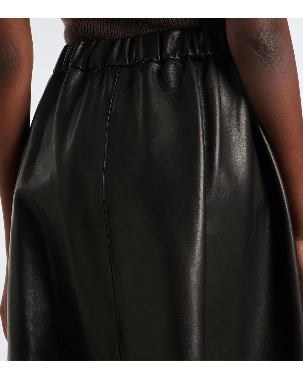 Nour Hammour Black Lenly Leather Midi Skirt
