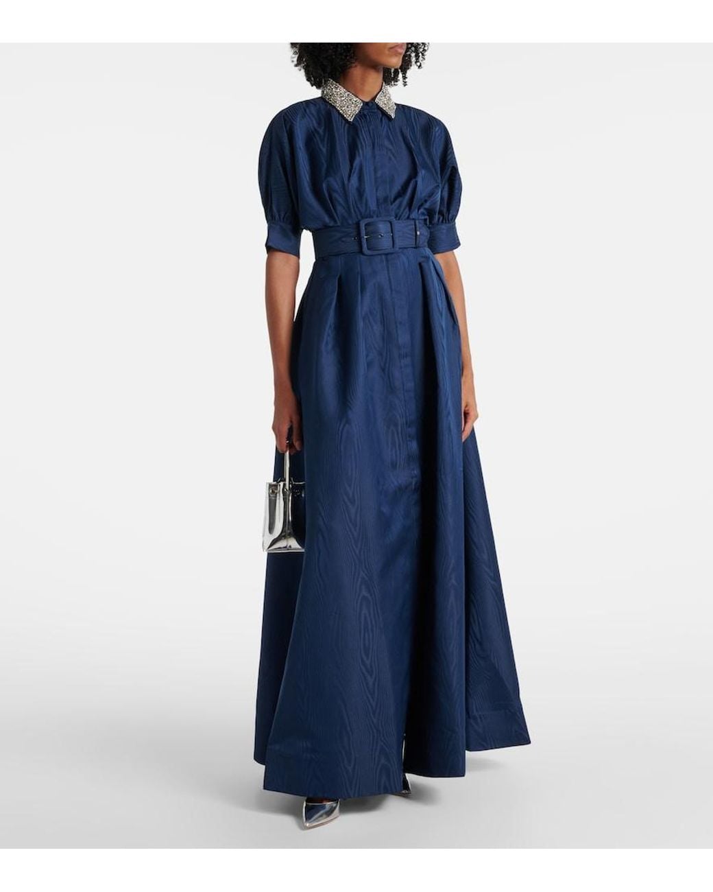 Rebecca Vallance Blue Cielo Embellished Silk Shirt Dress