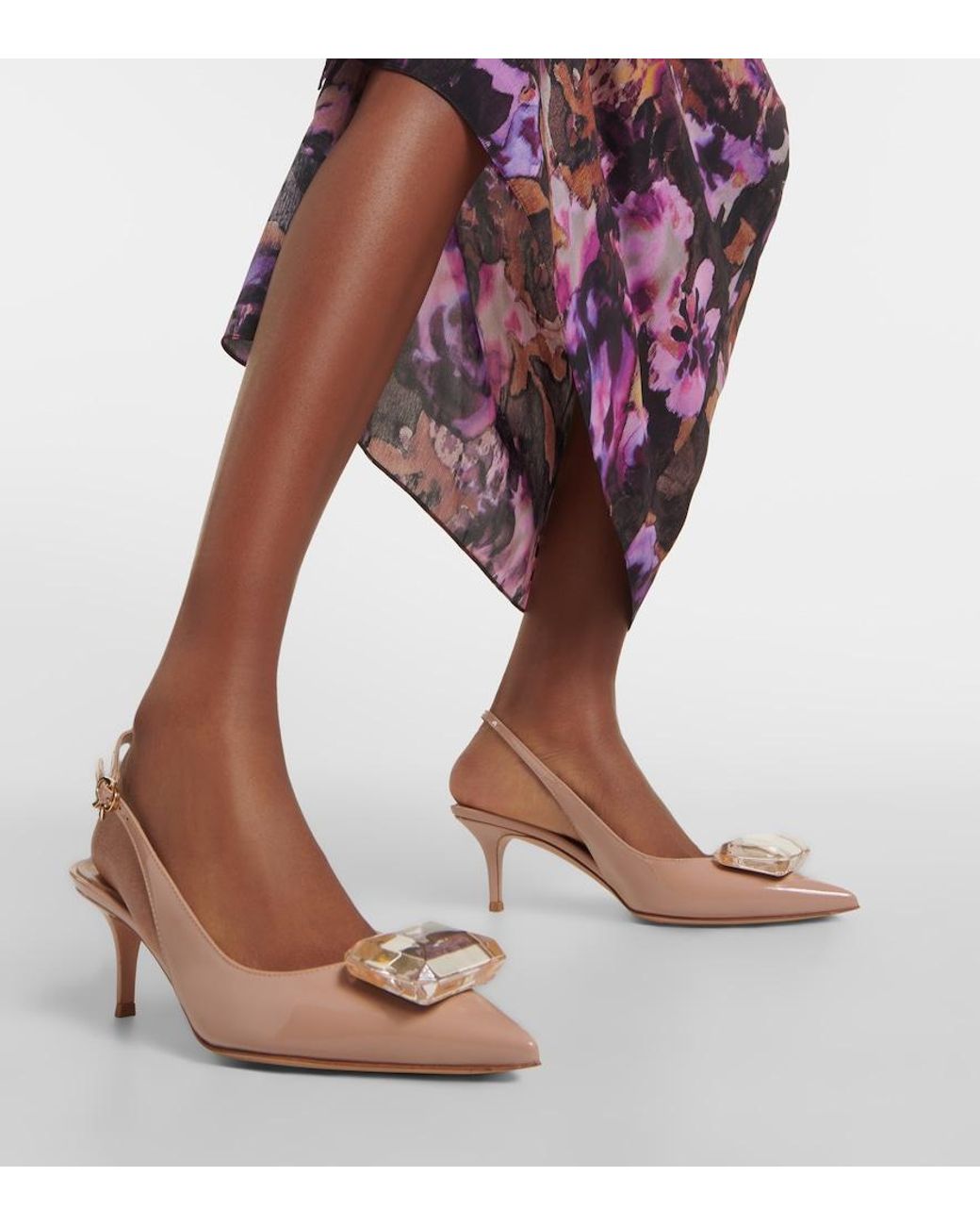 Gianvito Rossi Natural Jaipur 55 Patent Leather Slingback Pumps