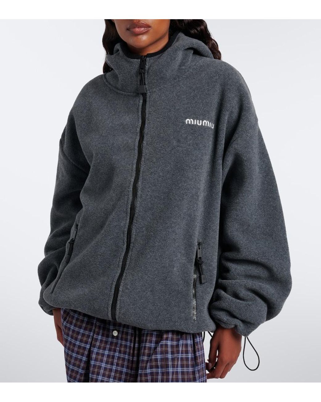 Miu Miu Black Hooded Oversized Fleece Jacket
