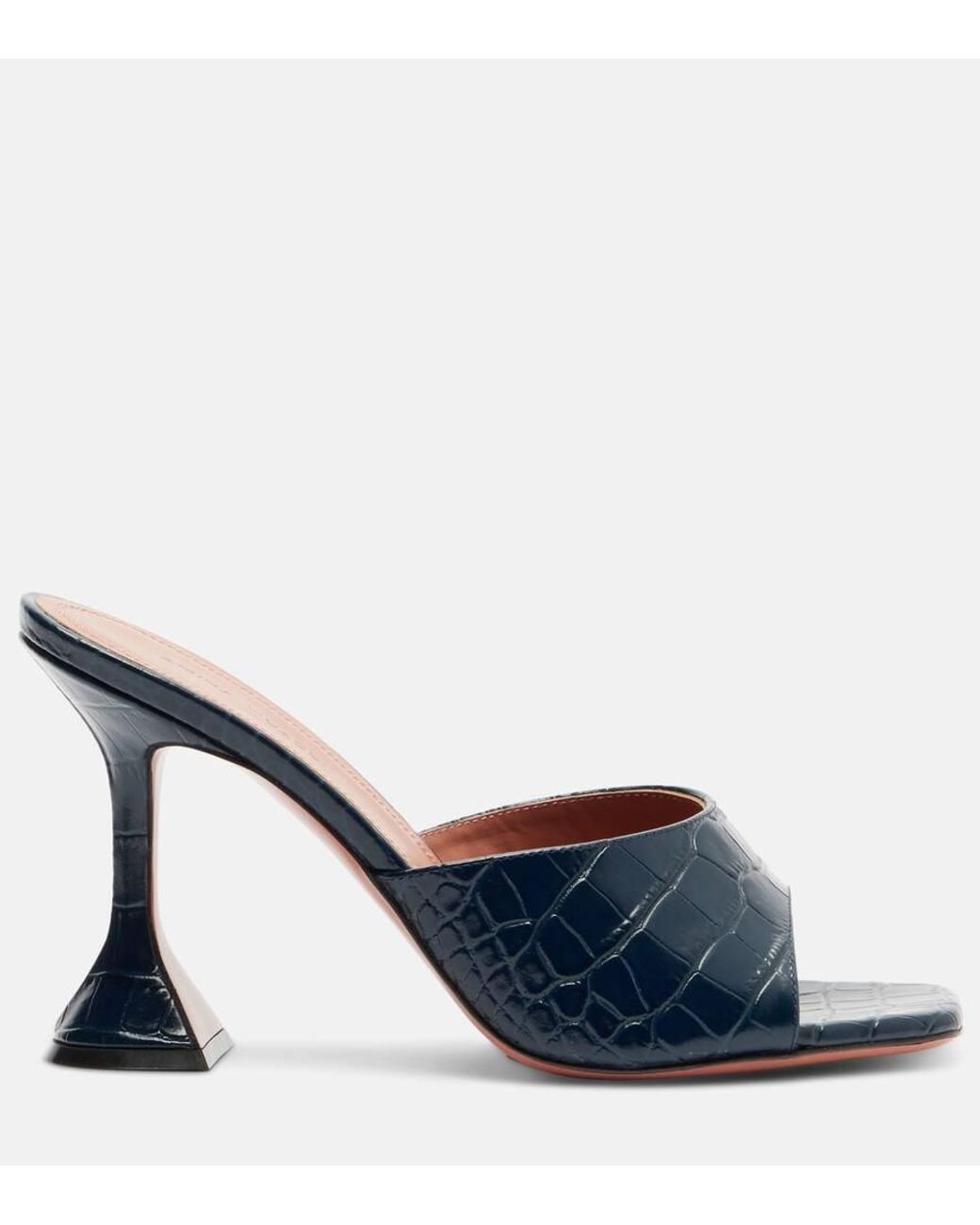 AMINA MUADDI Blue Lupita Croc-Effect Leather Mules