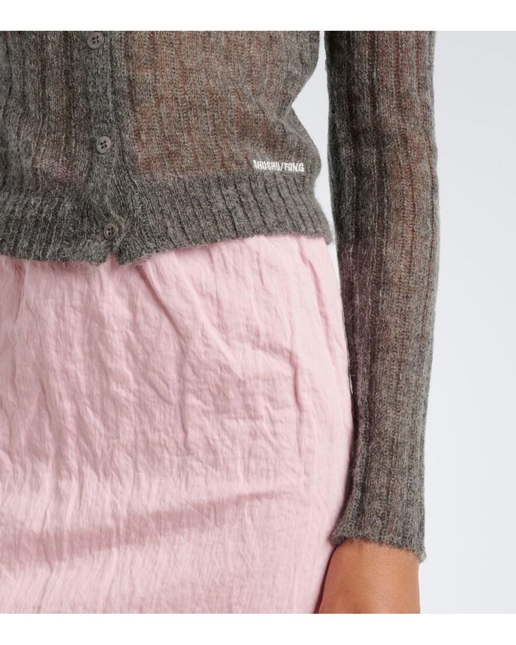 ShuShu/Tong Gray Embellished Wool And Mohair-Blend Cardigan