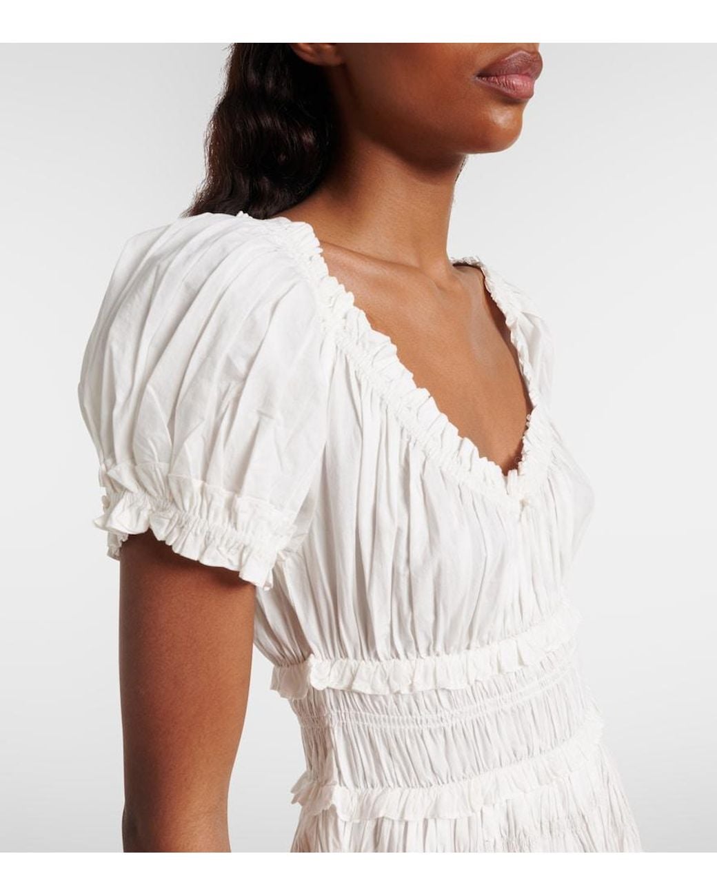 Doen White Leanne Cotton Poplin Midi Dress