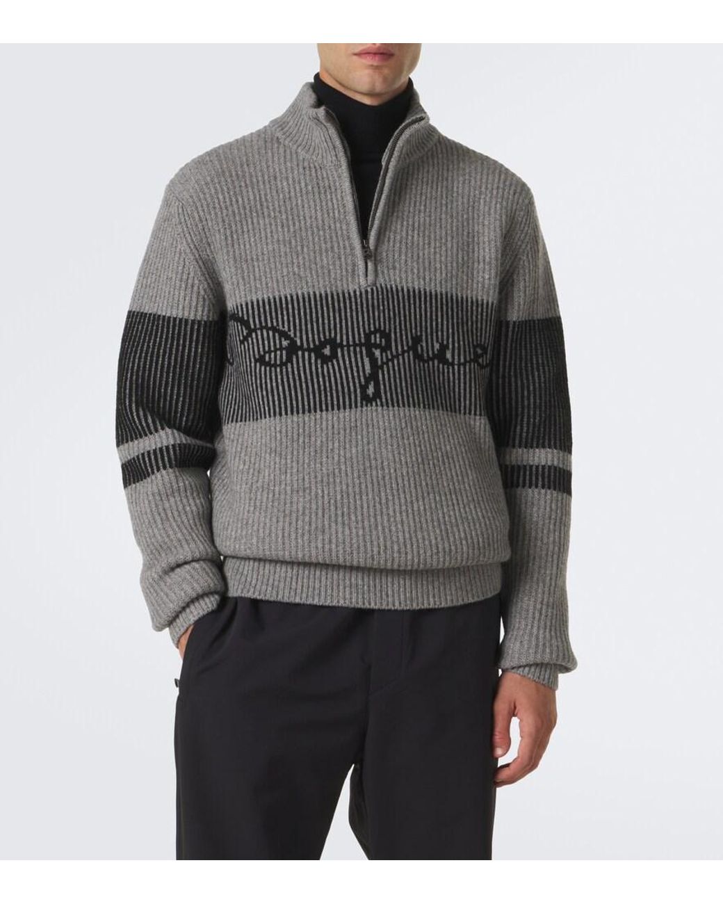Bogner Gray Loris Logo Yak Half-Zip Sweater for men