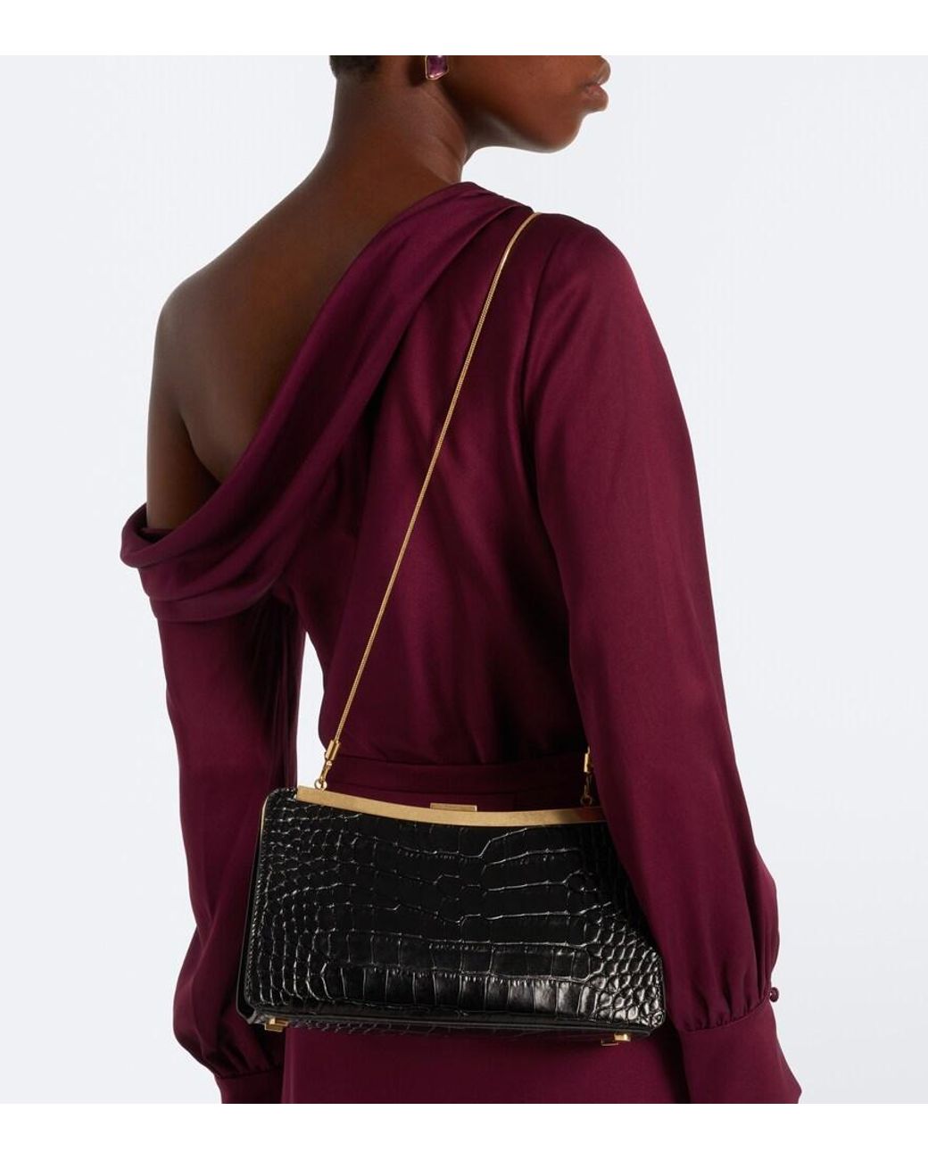 Jonathan Simkhai Black Solange Croc-Effect Leather Clutch