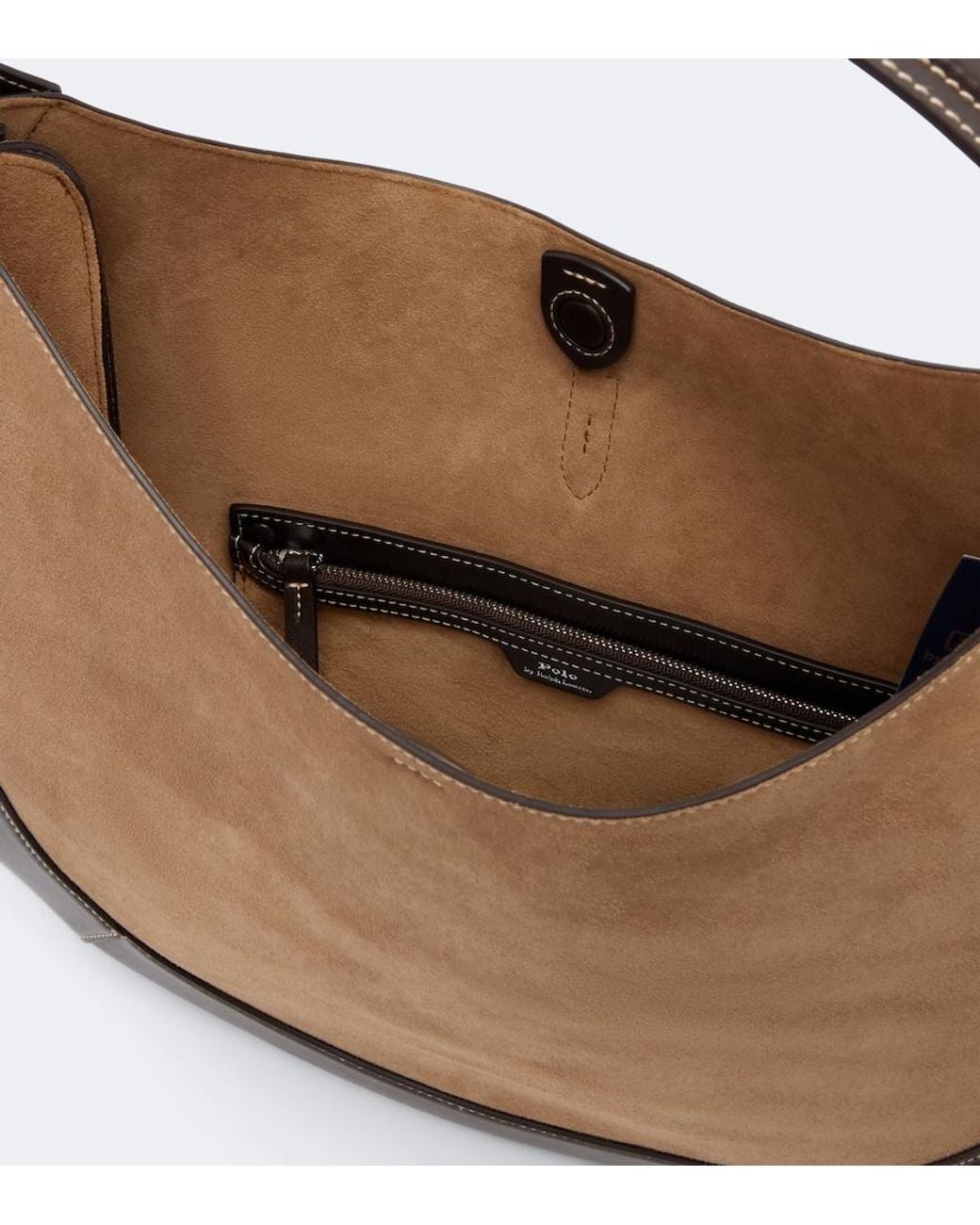 Polo Ralph Lauren Brown Polo Id Medium Suede Shoulder Bag