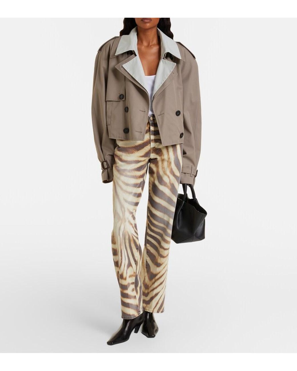 7 For All Mankind Natural Stovepipe Zebra-Print Straight Jeans