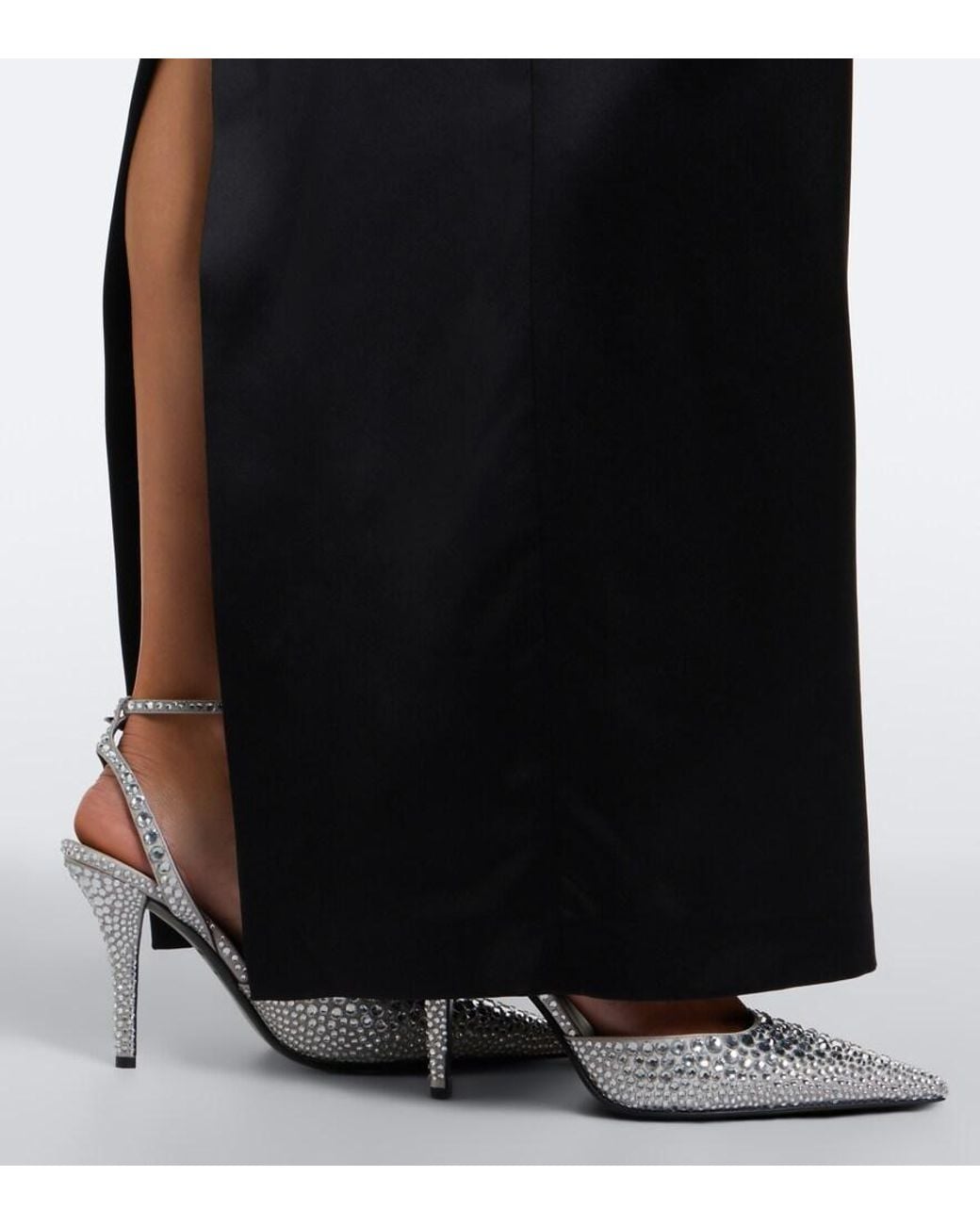 Balmain White Crystal-Embellished Slingback Pumps