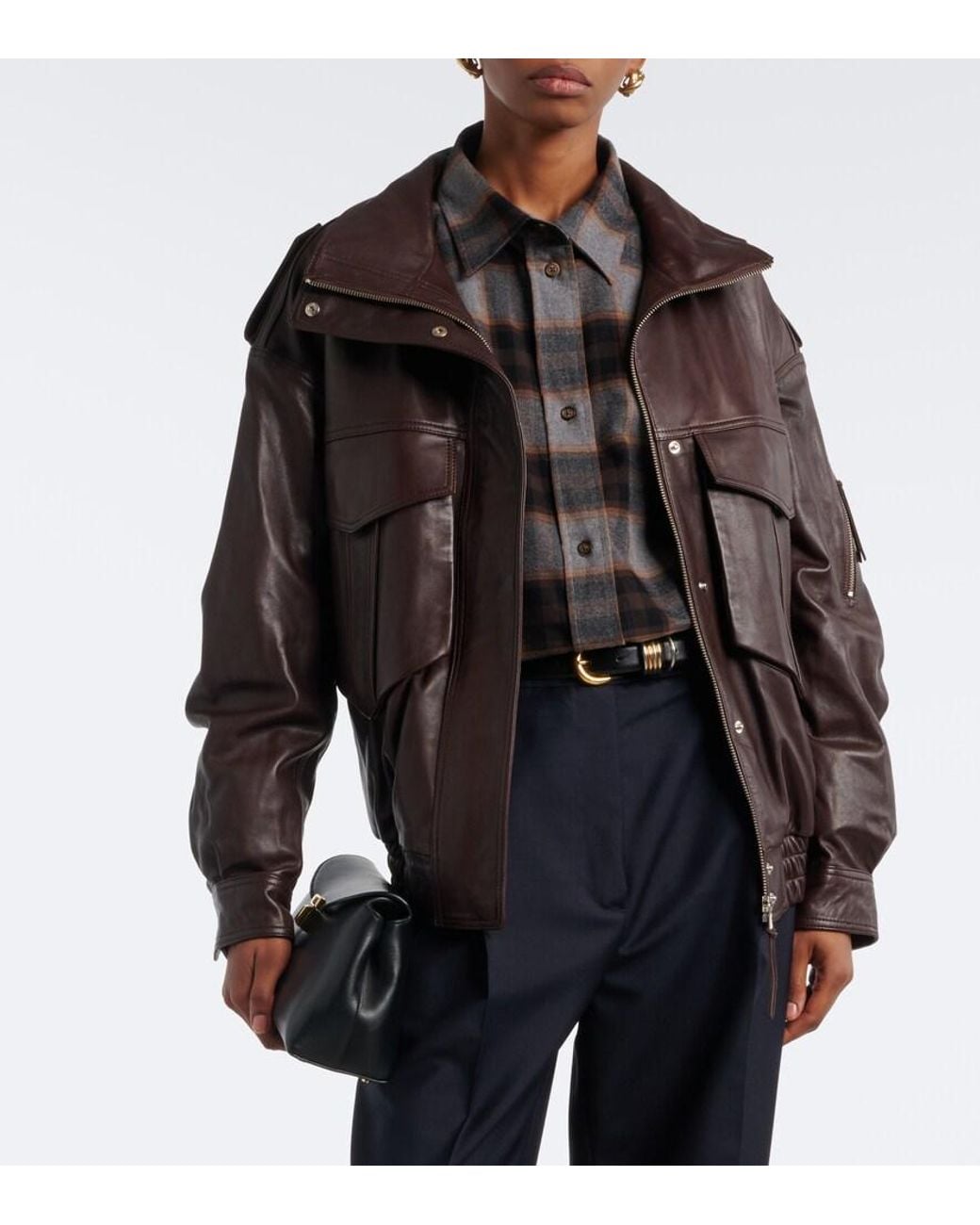Frankie Shop Brown Napa Leather Jacket