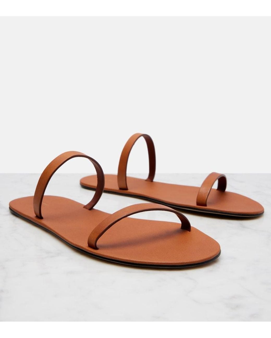 The Row Brown Helena Leather Sandals