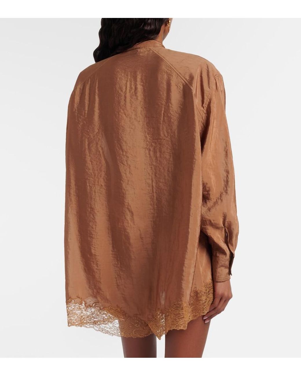 Saint Laurent Brown Lace-Trimmed Tie-Neck Romper