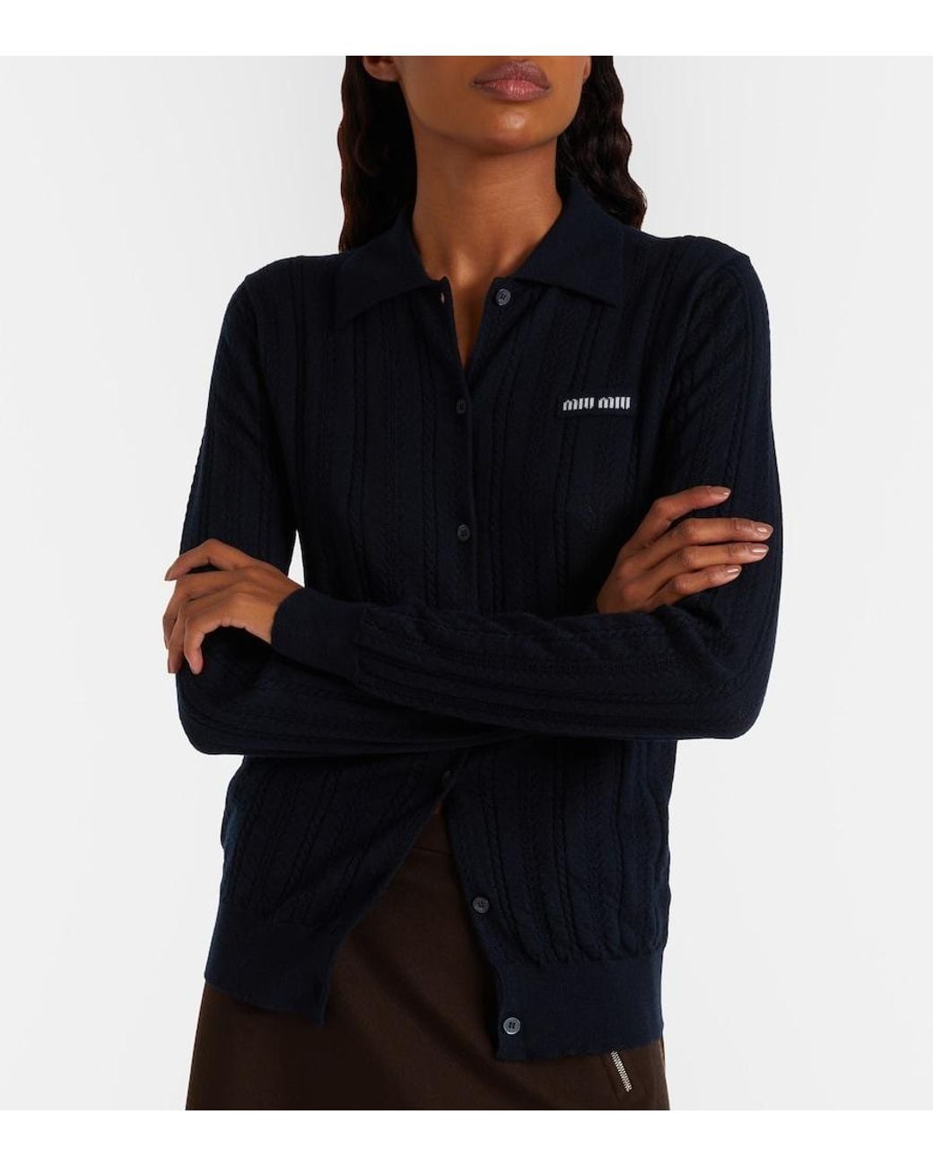 Miu Miu Blue Open-Knit Cashmere Cardigan