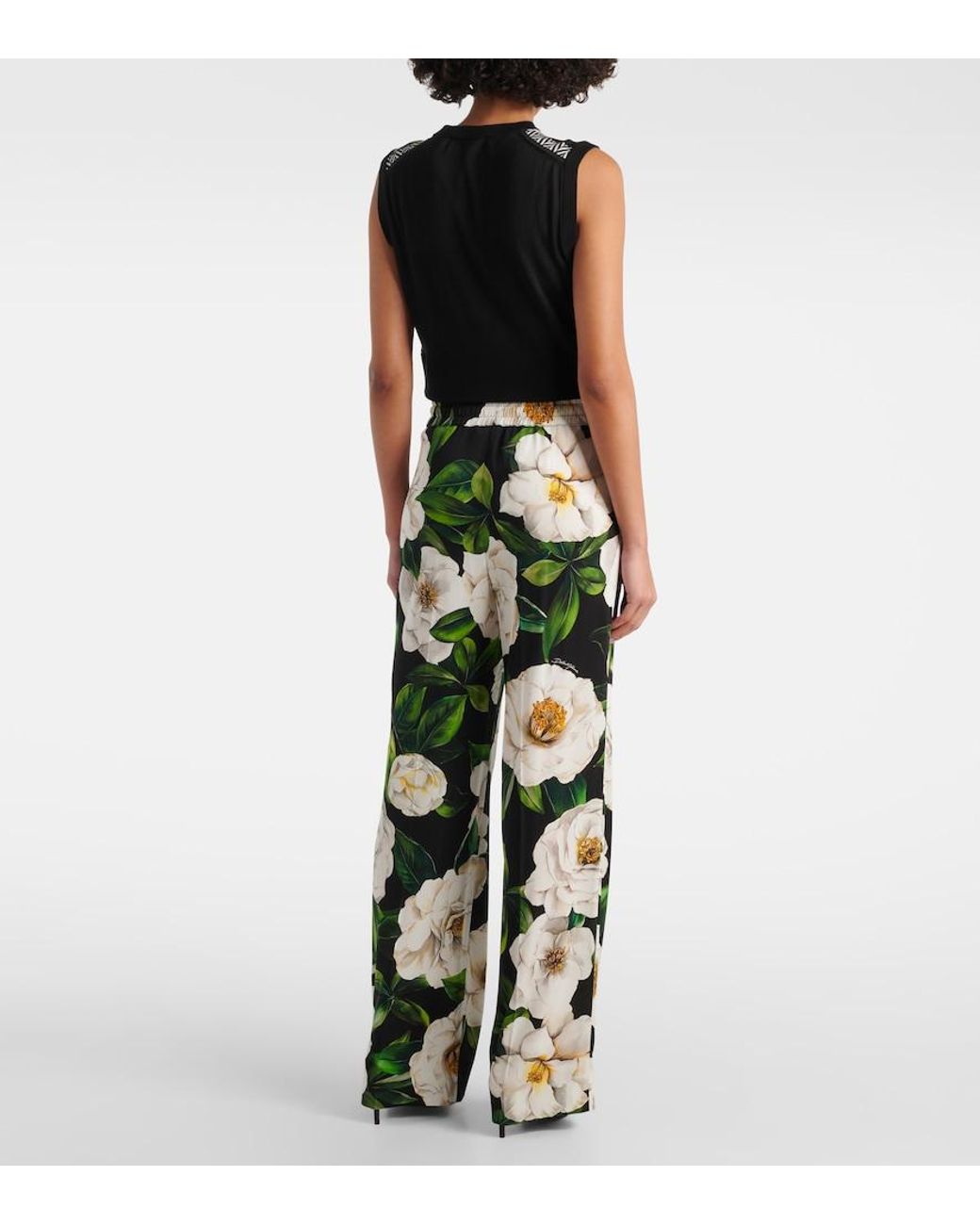 Dolce & Gabbana Green Silk Pants With Floral Pattern