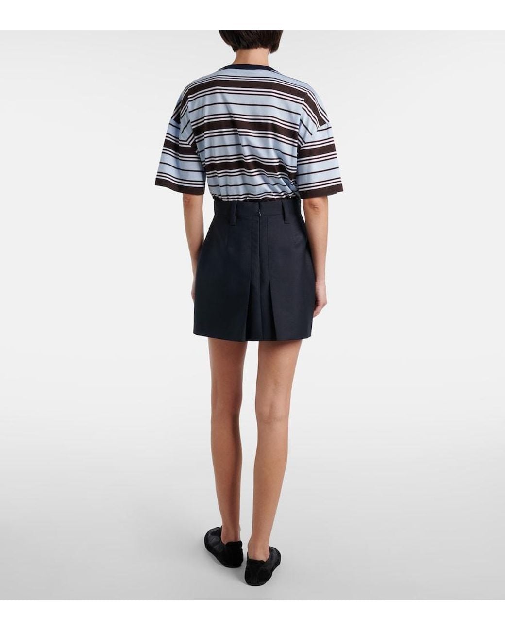 Prada Blue Pleated Mohair And Wool Miniskirt