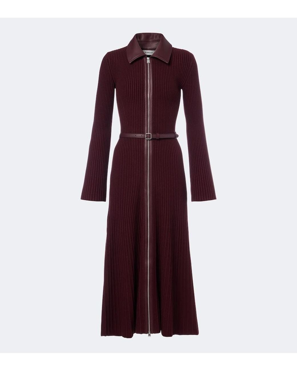 Jonathan Simkhai Purple Ismelle Belted Ribbed-Knit Shirt Dress